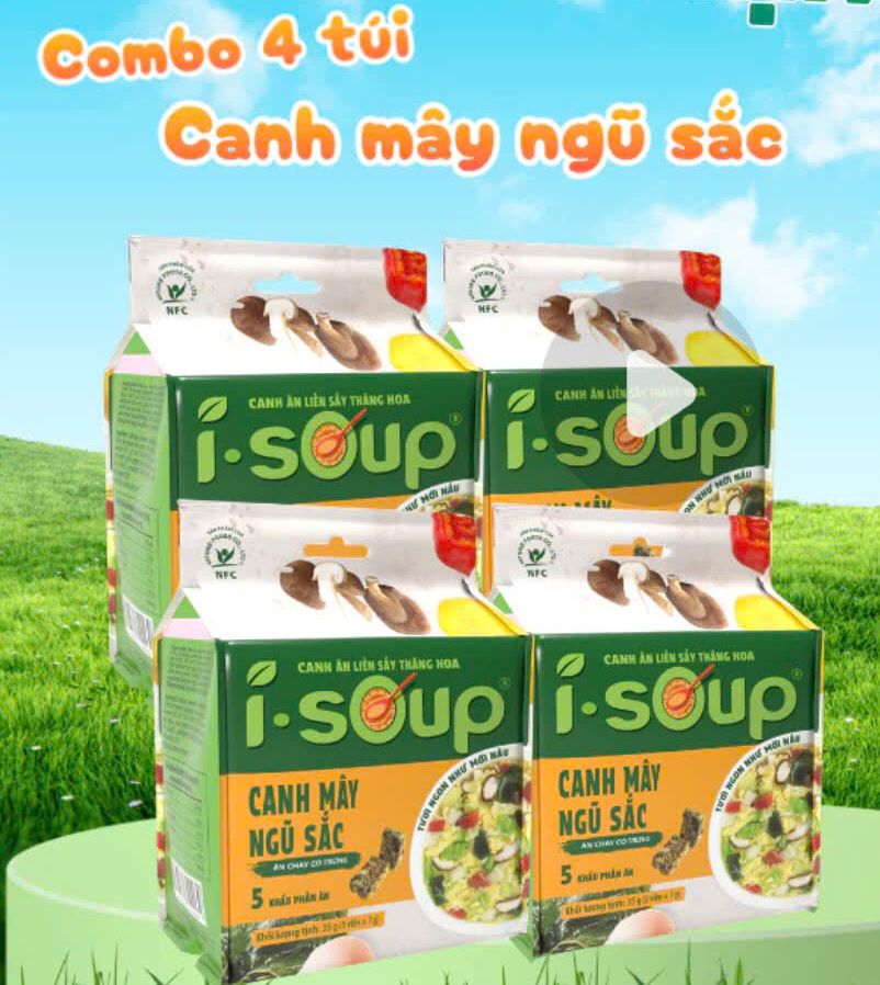 combo 4 Túi Canh Mây Ngũ sắc ISOUP- viên canh sấy thăng hoa, 3 phút có canh ngon chuẩn vị