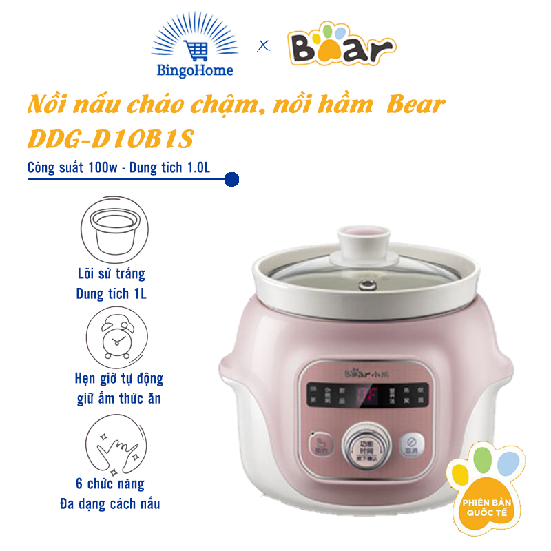 Nồi nấu chậm bear dung tích 1l d10b1s, nồi hầm chậm, nồi hấp đa năng - bh 1 năm