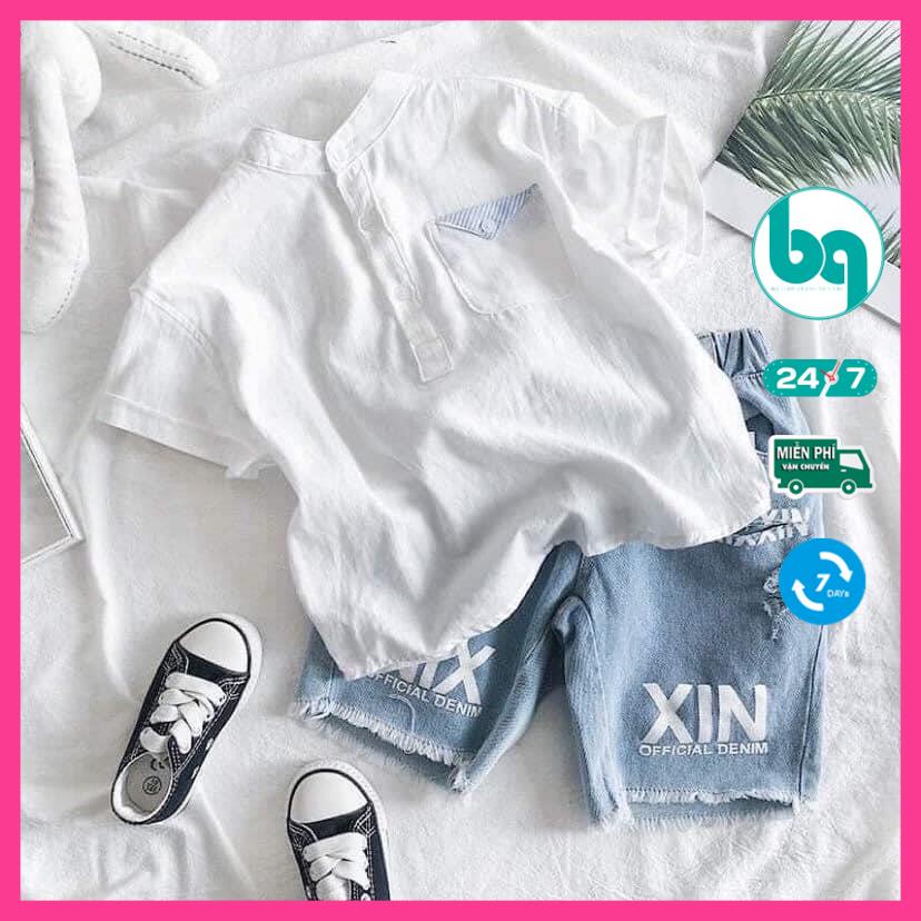 Set sơ mi cho bé, áo thun bé trai, áo chất đũi cho bé phong cách Hàn Quốc