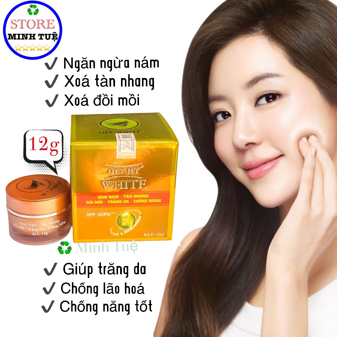Kem nám, tàn nhang, đồi mồi, trắng da, chống nắng làm sáng màu da OLY HT WHITE ( 12g )