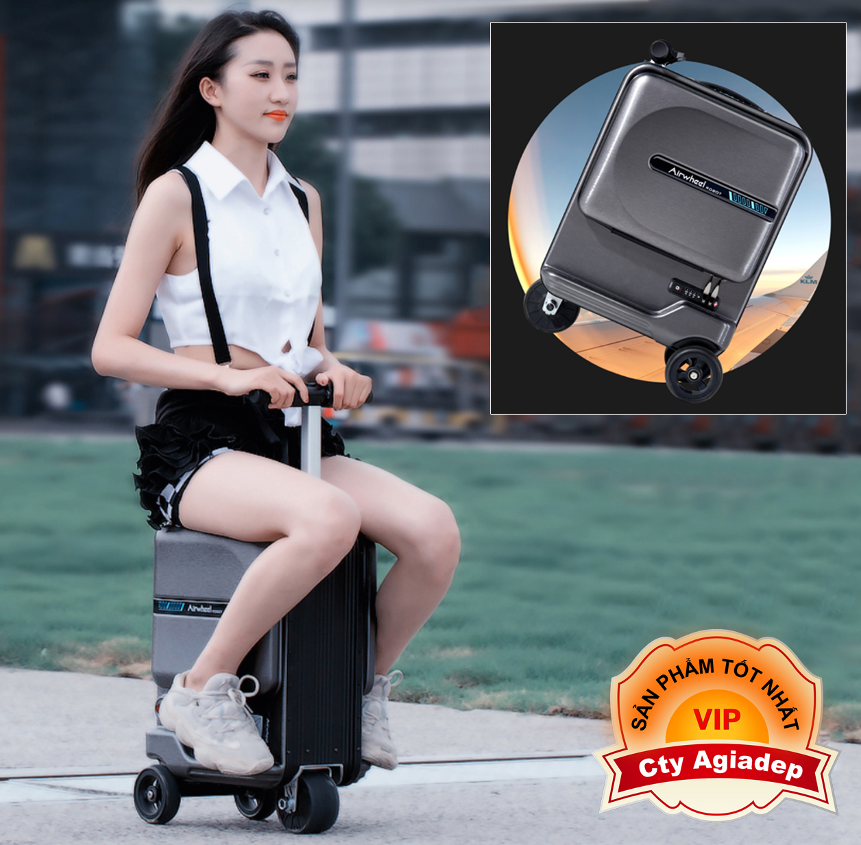 Vali thông minh Airwheel siêu đẹp siêu xịn ngồi lái được - Hàng Nhà giàu của Agiadep