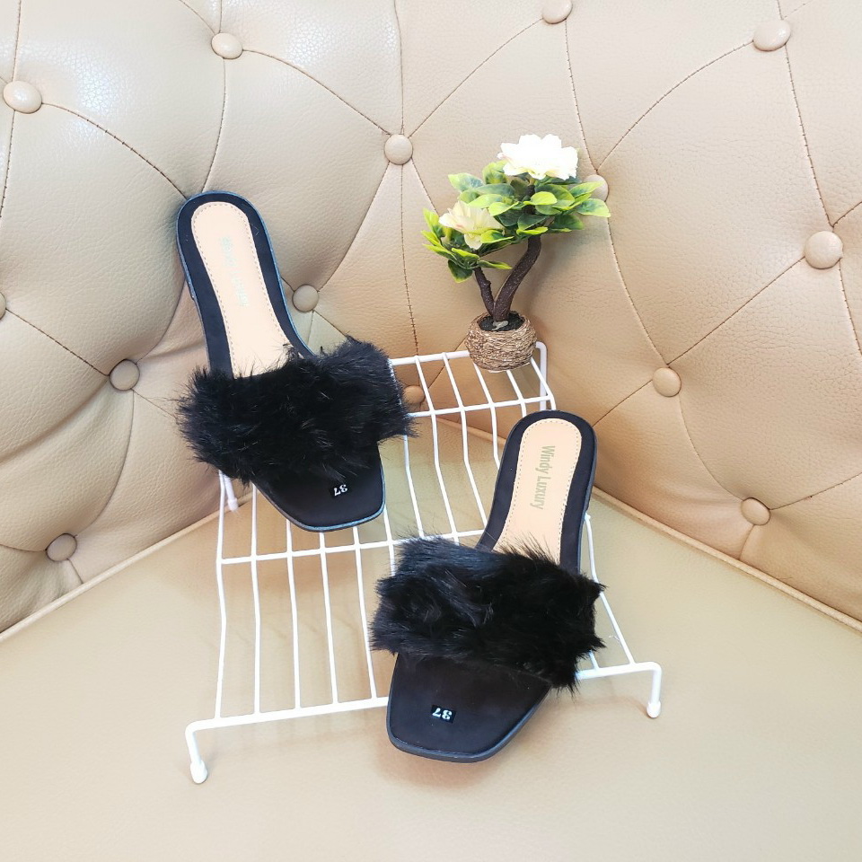 [HCM]Dép quai ngang gắn lông xù cao cấp BenSt