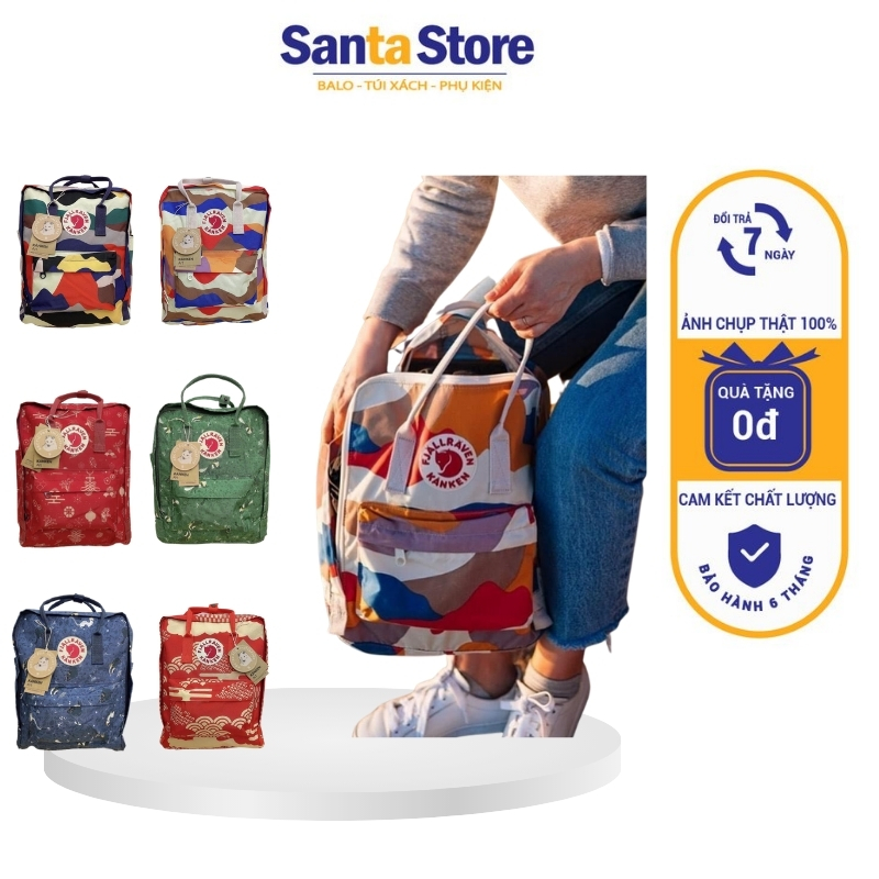 Balo Kanken Art size classic cho nam nữ đi học SANTA STORE KKART Ba lô cặp thời trang ulzzang Hàn Quốc vải họa tiết cute dễ thương chống nước cao cấp, có ngăn đựng laptop chống sốc riêng