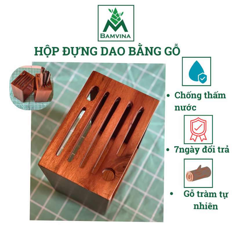 Hộp dắt dao bằng gỗ BAMVINA - Kệ cài dao đa năng nhiều ngăn