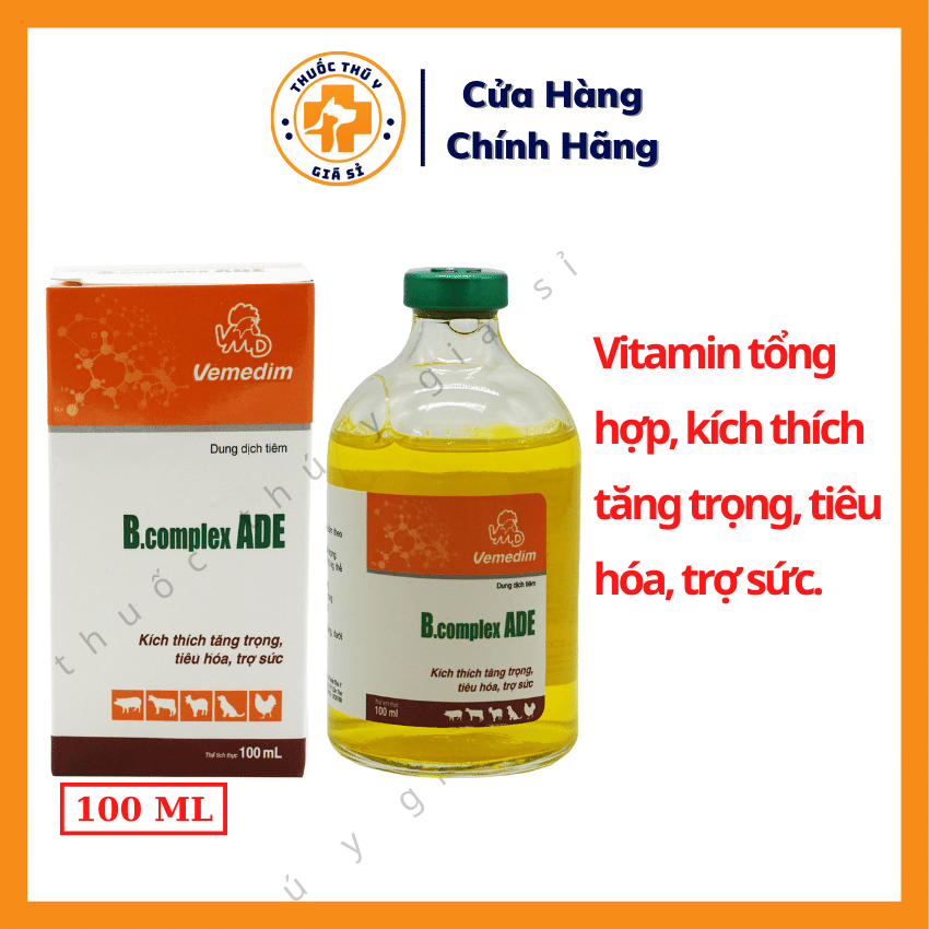 "Hoàn tiền đến 10%" Vemedim Bcomplex ADE 100ml - Vitamin B Complex Tổng Hợp Cho Gà Đá, Kích Thích Tăng Trọng, Tiêu Hóa, Trợ Sức Dùng Cho Chó Mèo - Thú Y Giá Sỉ