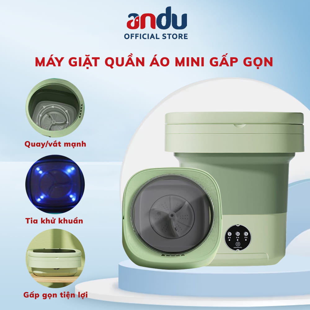 Máy Giặt Mini Tự Động Gấp Gọn Andu Máy Giặt Đồ Lót Tất Vớ Giặt Đồ Cho Bé Dung Tích 6L Tự Vắt Khô Khử Khuẩn Tiện Dụng