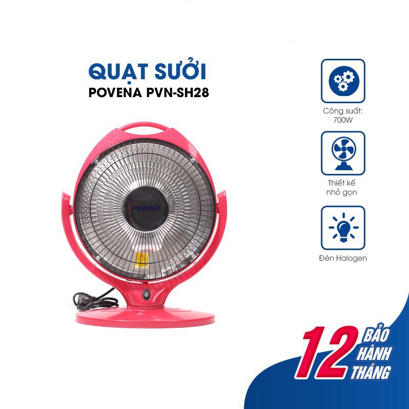 Quạt sưởi halogen povena pvn-sh28 đèn sưởi mini cho em bé an toàn tiện dụng