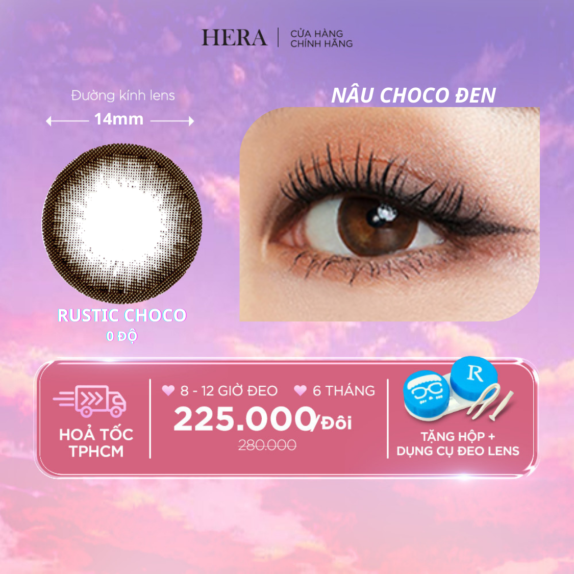 Kính áp tròng hera nâu choco đen 0 - 8 độ rustic choco nhập khẩu hàn quốc lens cận 6 tháng