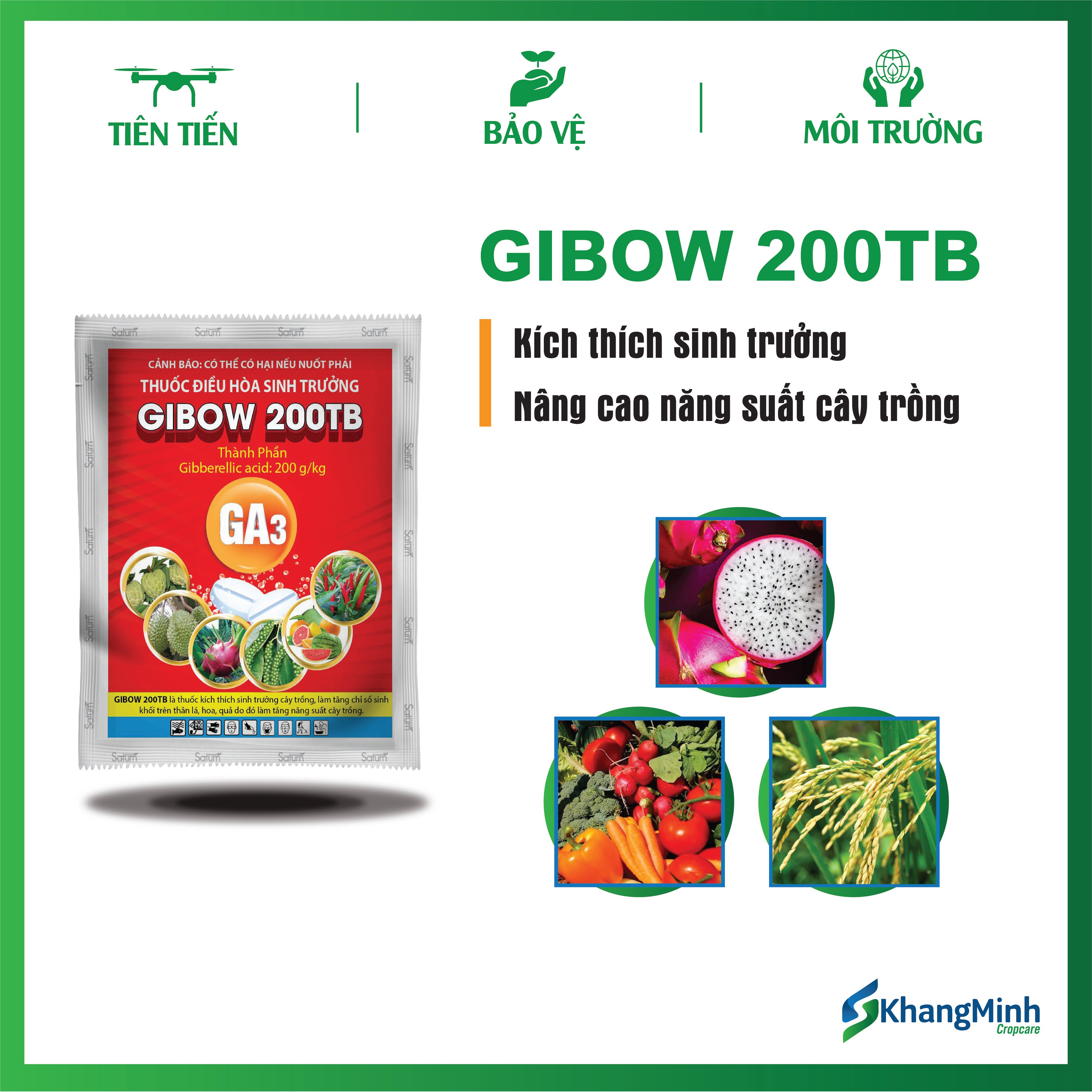 Thuốc điều hòa sinh trưởng GA3 Gibow 200TB - Kích thích sinh trưởng cây trồng, bật chồi, ra rễ, tăng năng suất