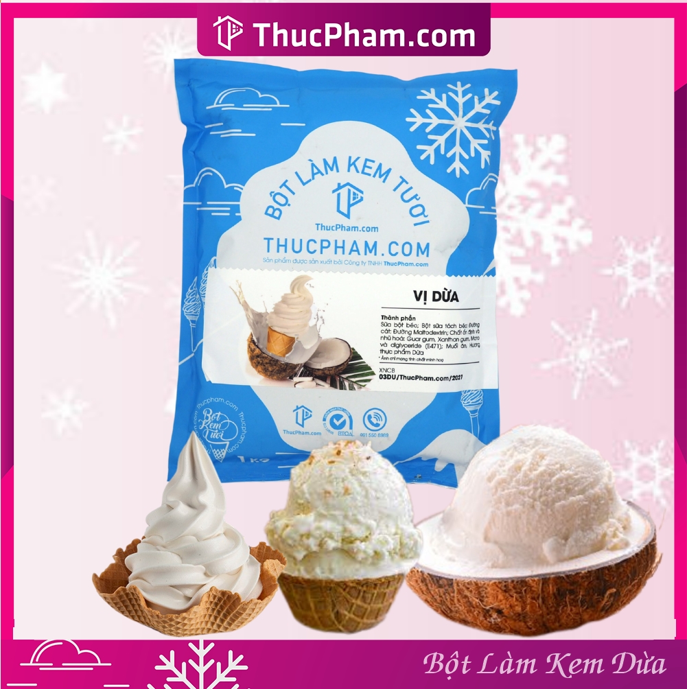[FREESHIP❤️] Bột Làm Kem Tươi THUCPHAM.COM Vị Dừa 1kg - Công Thức Độc Quyền Hương Vị Mới, Không Gắt, Không Hắc