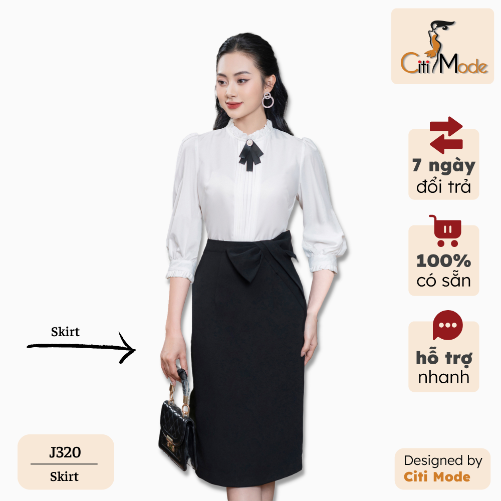 Chân váy công sở nữ citi mode dáng ôm nơ eo j320