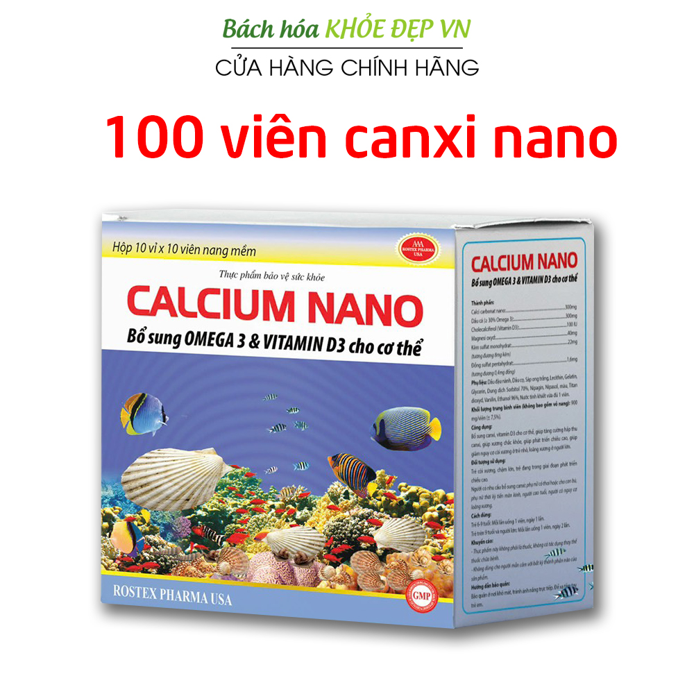 Calcium Nano (100 viên) bổ sung canxi, omega 3, vitamin D3 tăng chiều cao, chắc khỏe xương - 100 viê