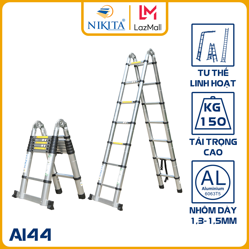 Thang rút nhôm đa năng 4 mét 4 - tiêu chuẩn châu âu chính hãng - ai44