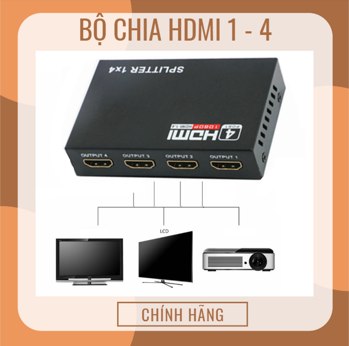 Bộ chia hdmi 1 ra 4 hdmi splitter 1 to 4 - hàng chính hãng