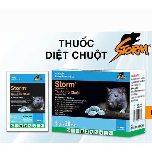 Combo 1 hộp 5 gói x 20 viên Thuốc Diệt Chuột Storm CHỐNG ĐÔNG MÁU - THUỐC CHUỘT  sinh học dạng kẹo