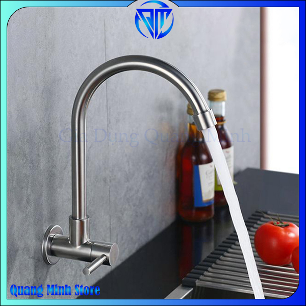 Vòi rửa chén - bát lạnh gắn tường cần cứng Inox 304 cao cấp