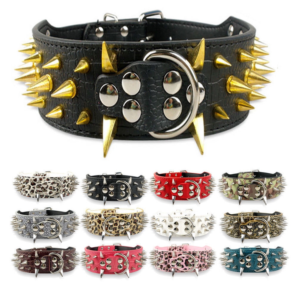 ❐☃ Large Dog Collar Spiked Studded For Pitbull German Shepherd Training Leather Dog Colla With Spikes For Mastiff Rottweiler