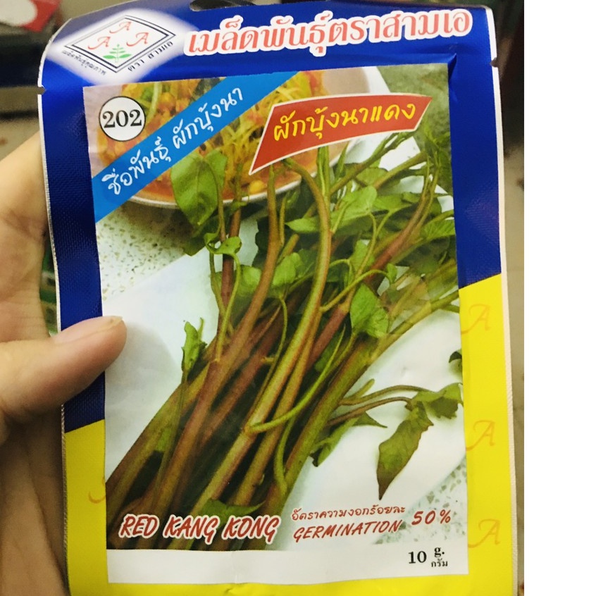 Hạt giống rau muống tím thái lan siêu ngọn, giòn, ngọt 10gr nhập nguyên gói