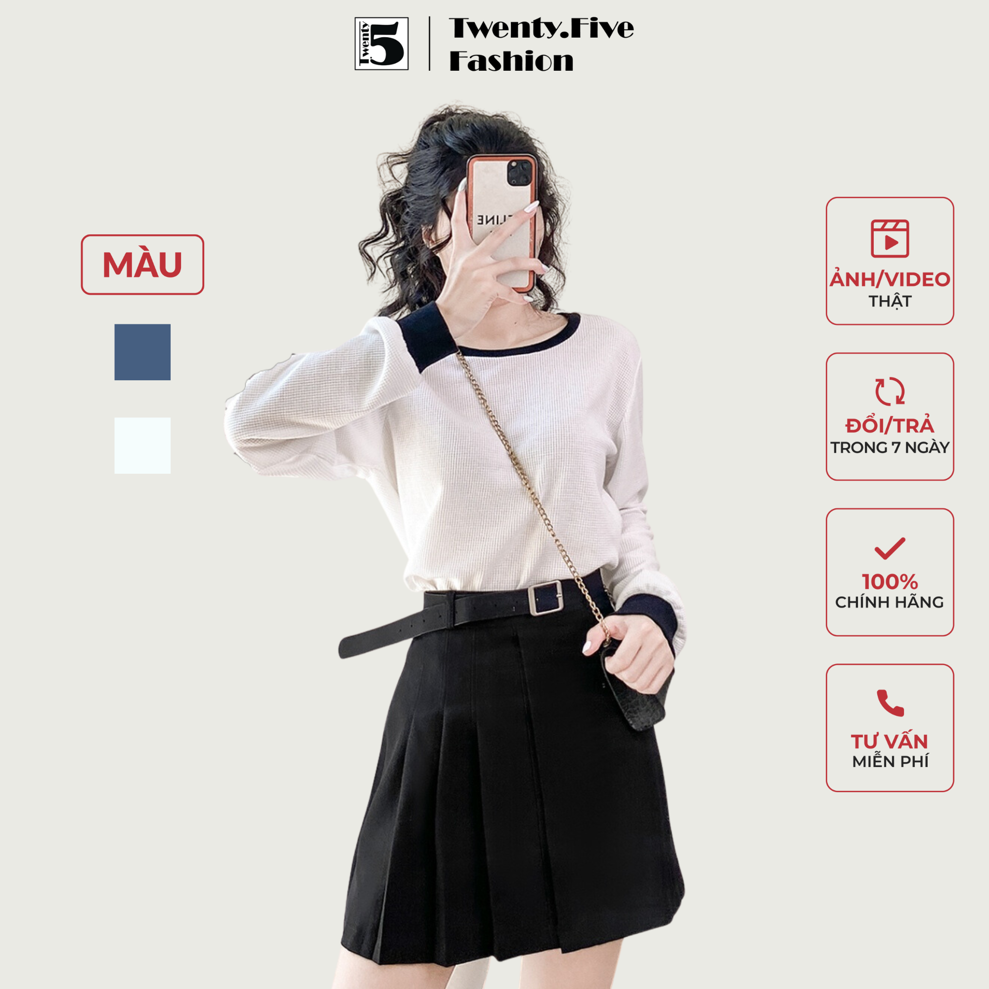 Chân váy ngắn xếp ly kèm đai Twenty.Five 5033