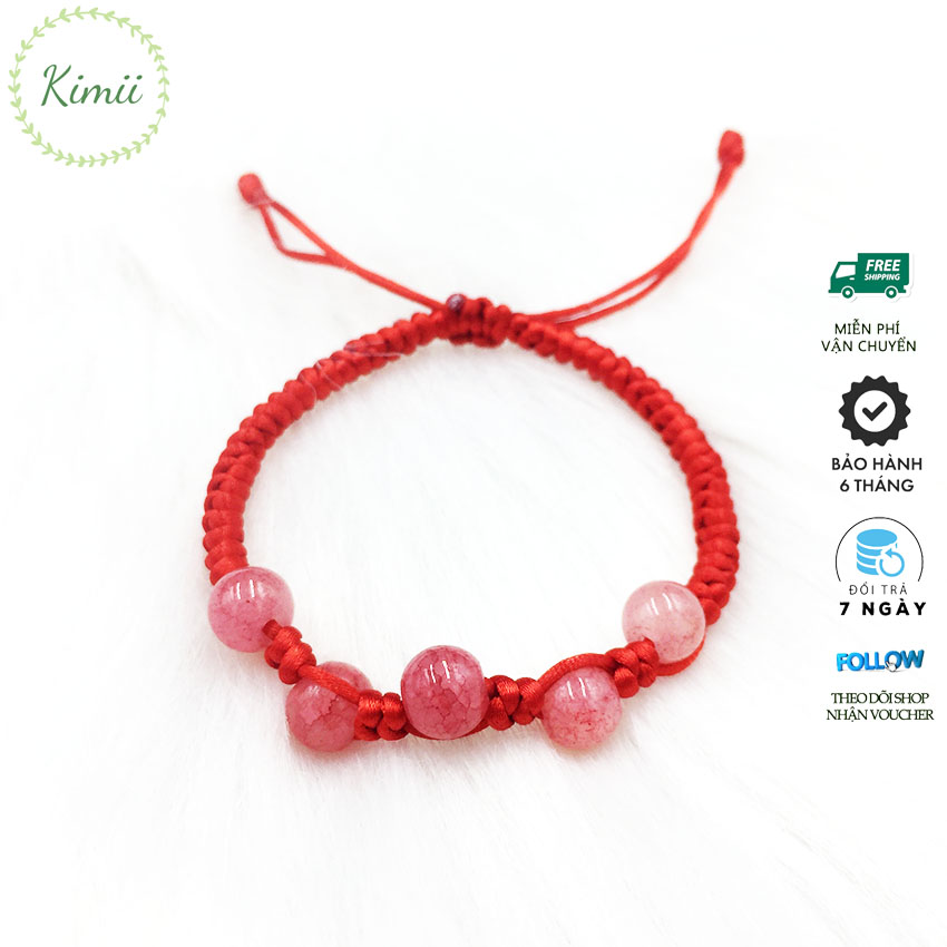 Vòng tay dây tim may mắn đá đỏ hồng V96, Vòng tay phong thủy, Vòng tay handmade