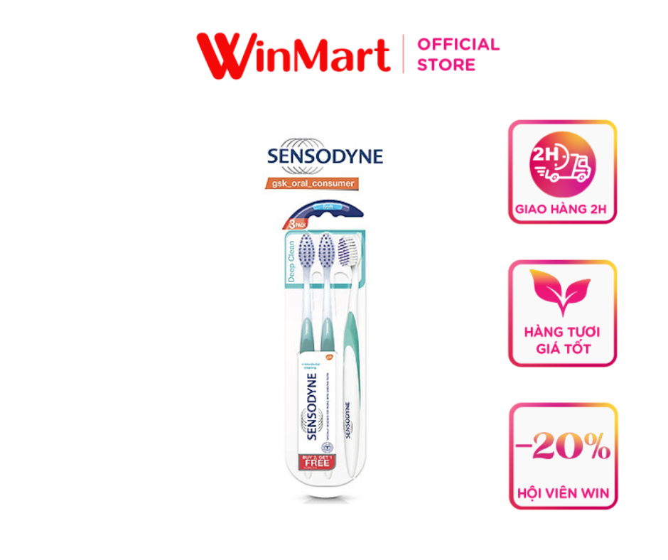 - Bộ 3 bàn chải đánh răng Sensodyne Deep Clean Soft làm sạch sâu kẽ răng