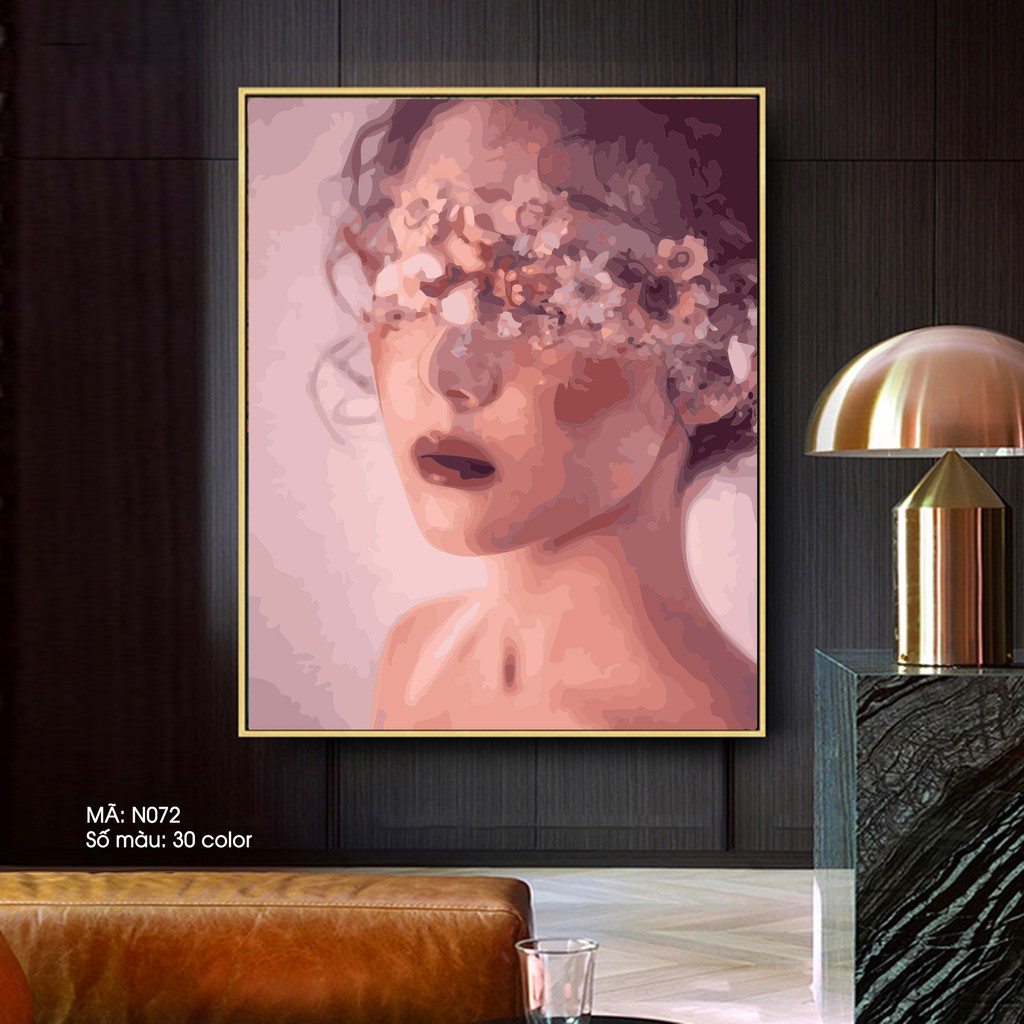 Tranh Tô Màu Theo Số Cô Gái Bịt Mắt Siêu Đẹp Mã N072 - Kích thước 40x50cm