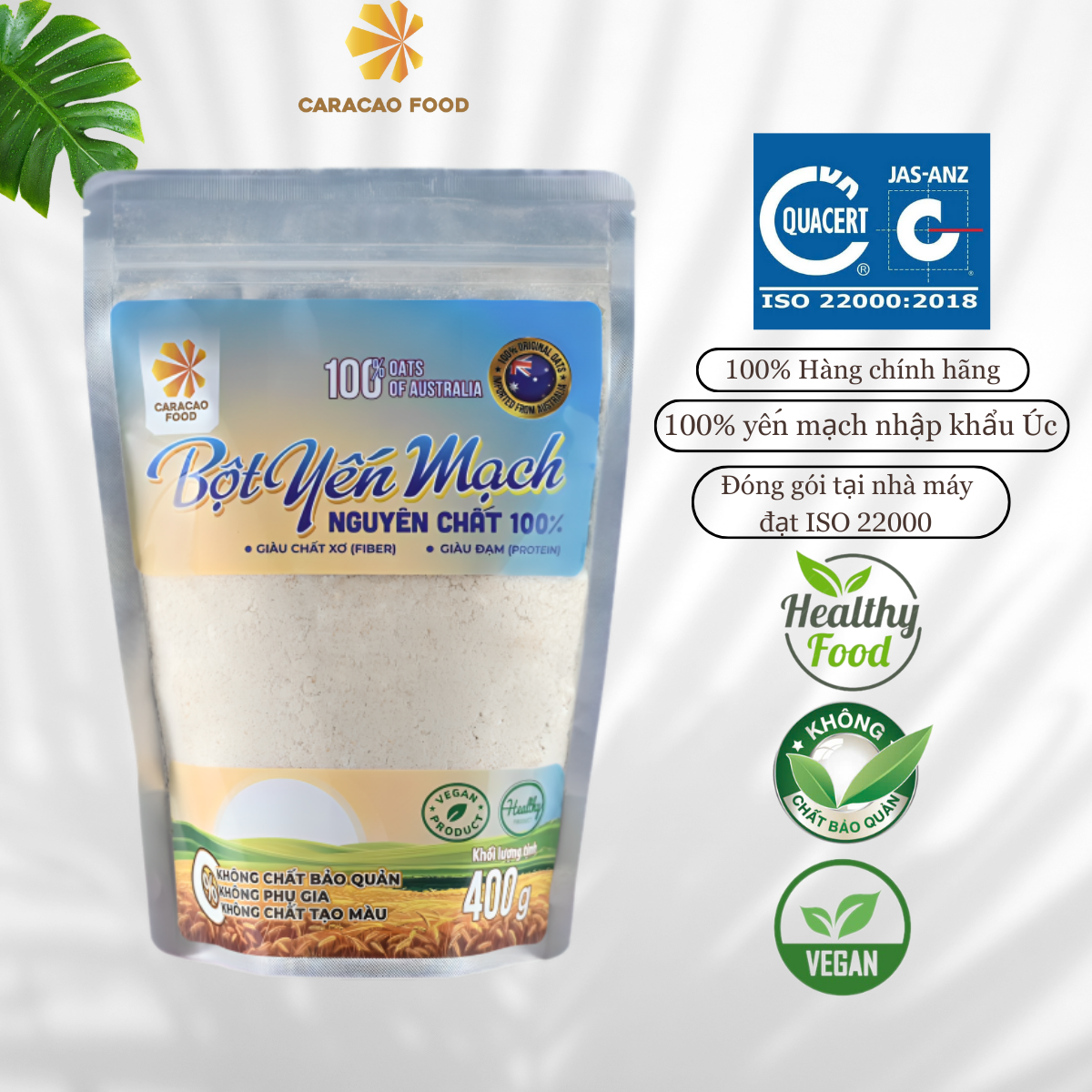 Bột yến mạch úc nguyên chất 100% - túi 400g, bột yến mạch úc giảm cân, người tập gym bổ sung dinh dưỡng, bột yến mạch làm bánh, đắp mặt nạ, caracao food