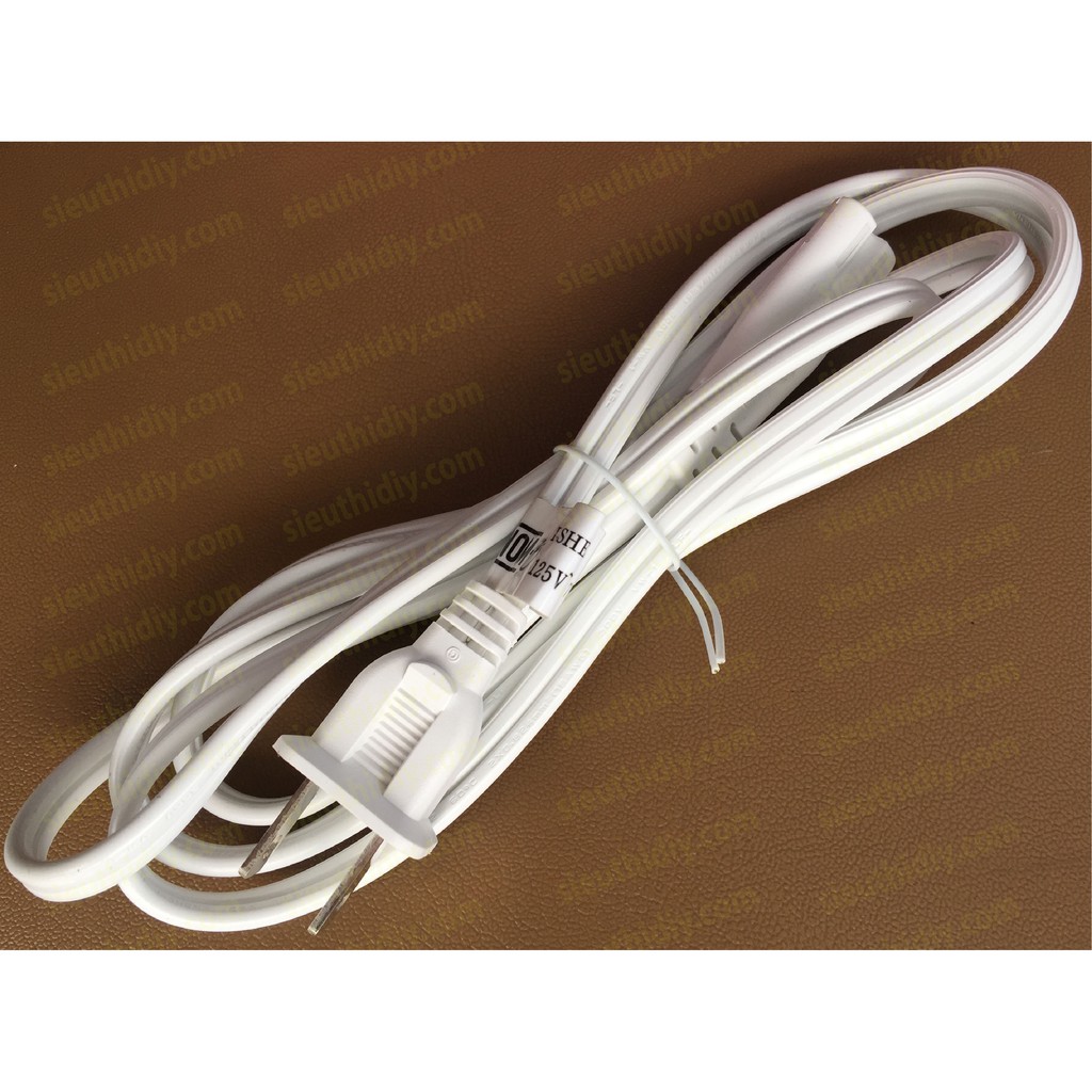 Dây nguồn AC phích dẹt ra 2 lỗ số 8 màu trắng