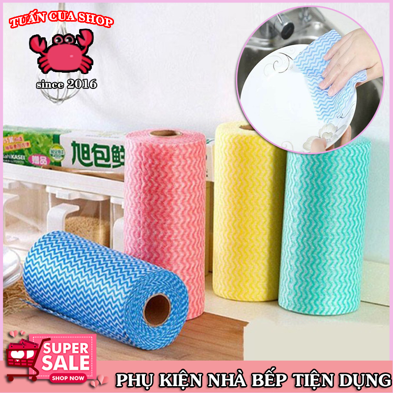 Cuộn khăn vải không dệt lau chén đĩa ( 50 miếng ), khăn lau vải, vệ sinh nhà cửa, tuancua