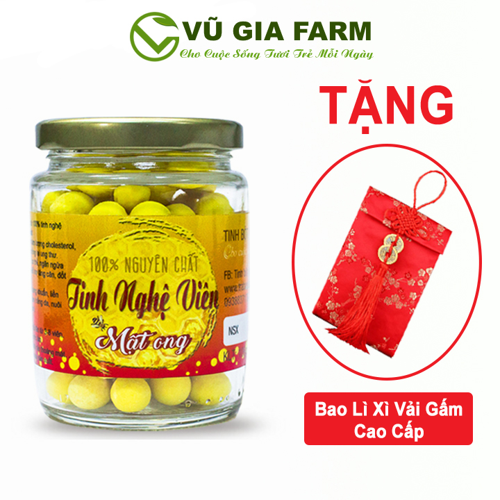 Combo Tinh Nghệ Viên Mật Ong Nguyên Chất Vũ Gia (100g/hũ) + Tặng Bao Lì Xì Vải Gấm Cao Cấp