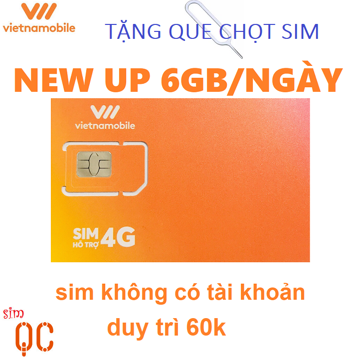 FREESHIP - CHƯA KÍCH HOẠT. [HCM]Sim Siêu thánh up mỗi ngày 6GB vietnamobile tặng que lấy sim 0đ
