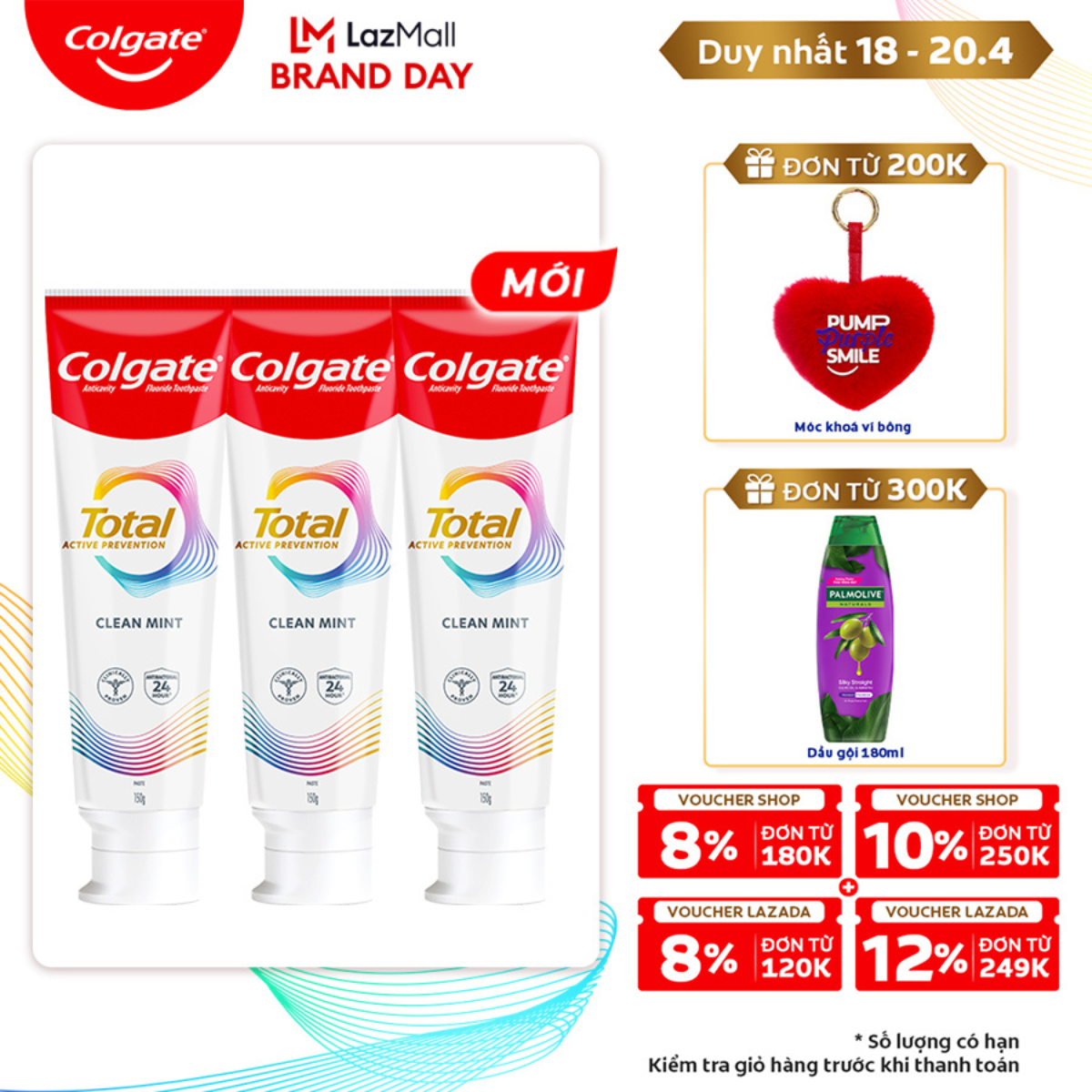 [Chỉ 18 - 20.4_Áp Voucher giảm đến 22%] [MỚI] Bộ 3 Kem đánh răng Colgate Total sạch sâu bảo vệ, ngăn ngừa 8 vấn đề răng miệng 150g/ tuýp