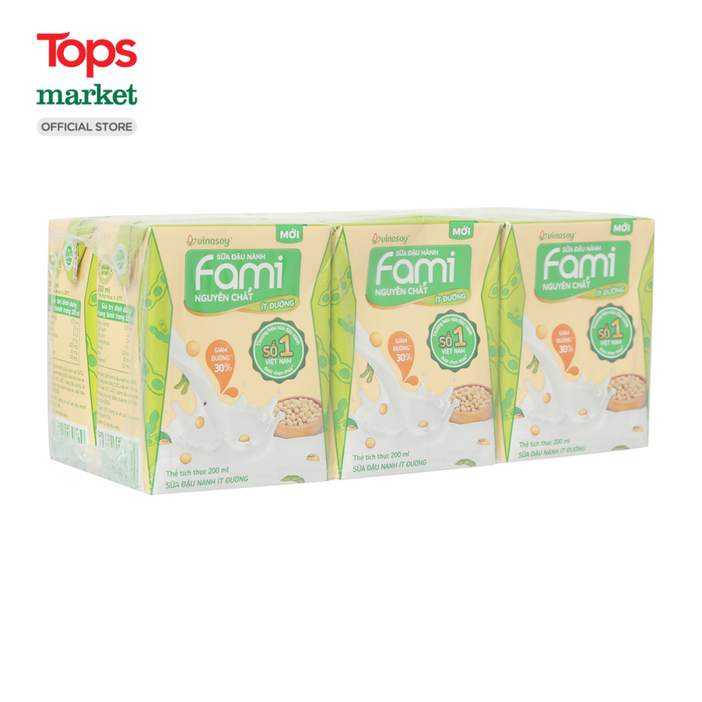 Lốc 6 Sữa Đậu Nành Fami Nguyên Chất Ít Đường 200ML - Siêu Thị Tops Market
