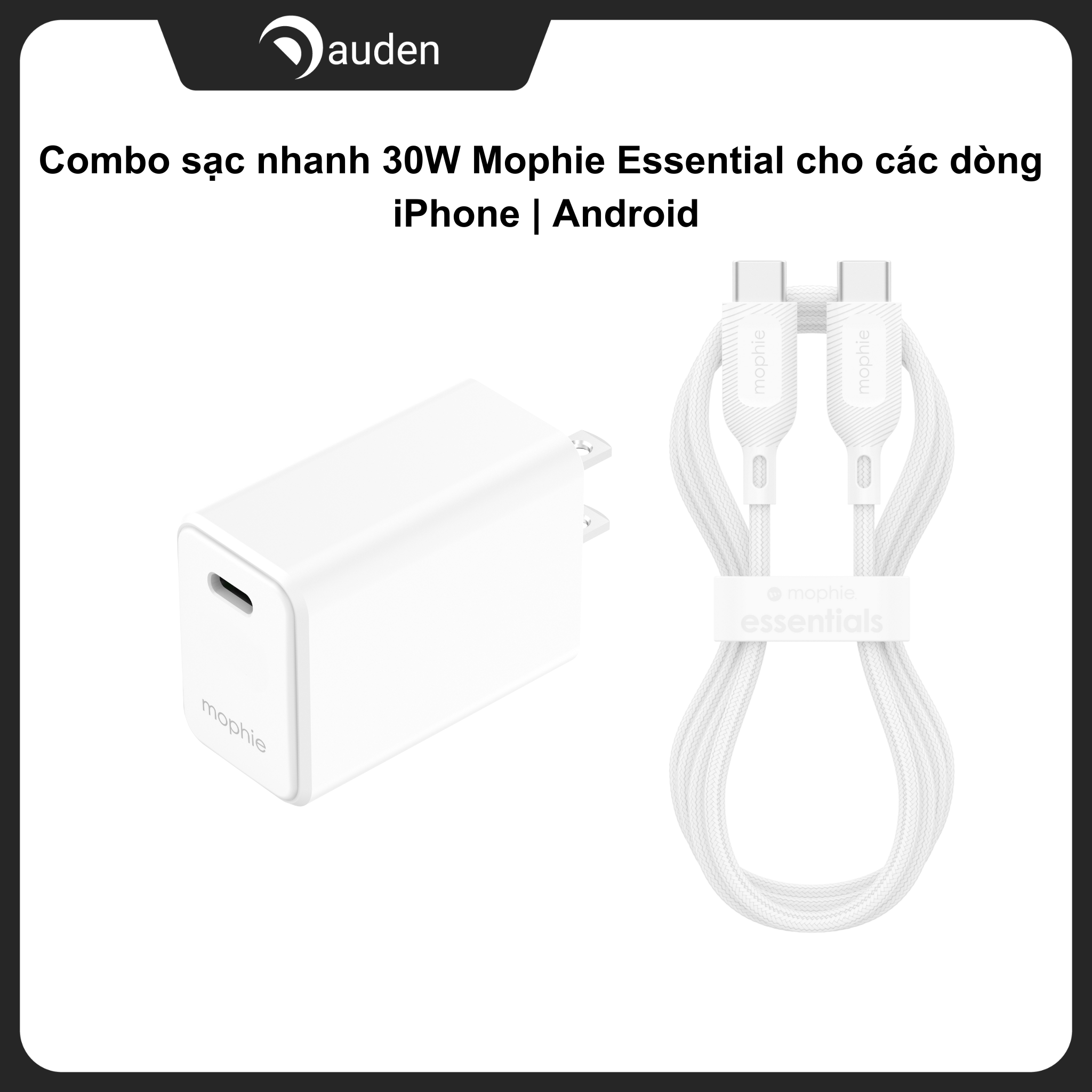 Combo sạc nhanh Mophie Essential PD 30W cho các dòng iPhone 15| Android  - Dâu Đen Store