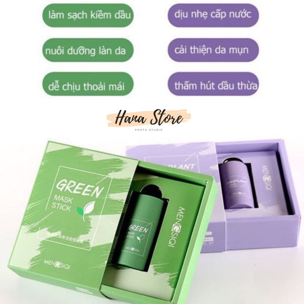 Mặt nạ đất set trà xanh dạng lăn - nạ đất set cà tím trắng da- se khít lỗ chân lông