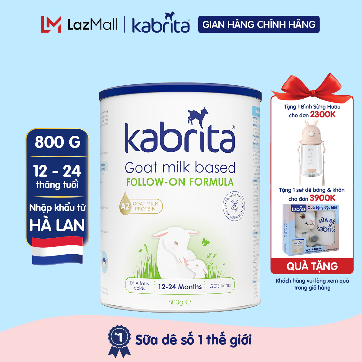 Sữa dê kabrita số 2 cho trẻ từ 12 - 24 tháng - lon 800g