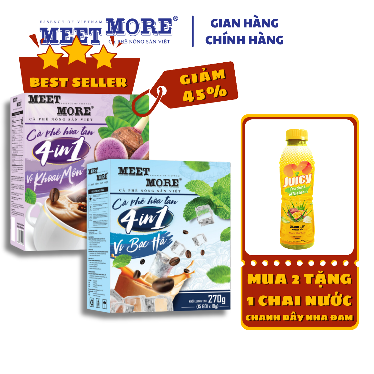 Combo 2 vị cà phê khoai môn và cà phê bạc hà Meet More