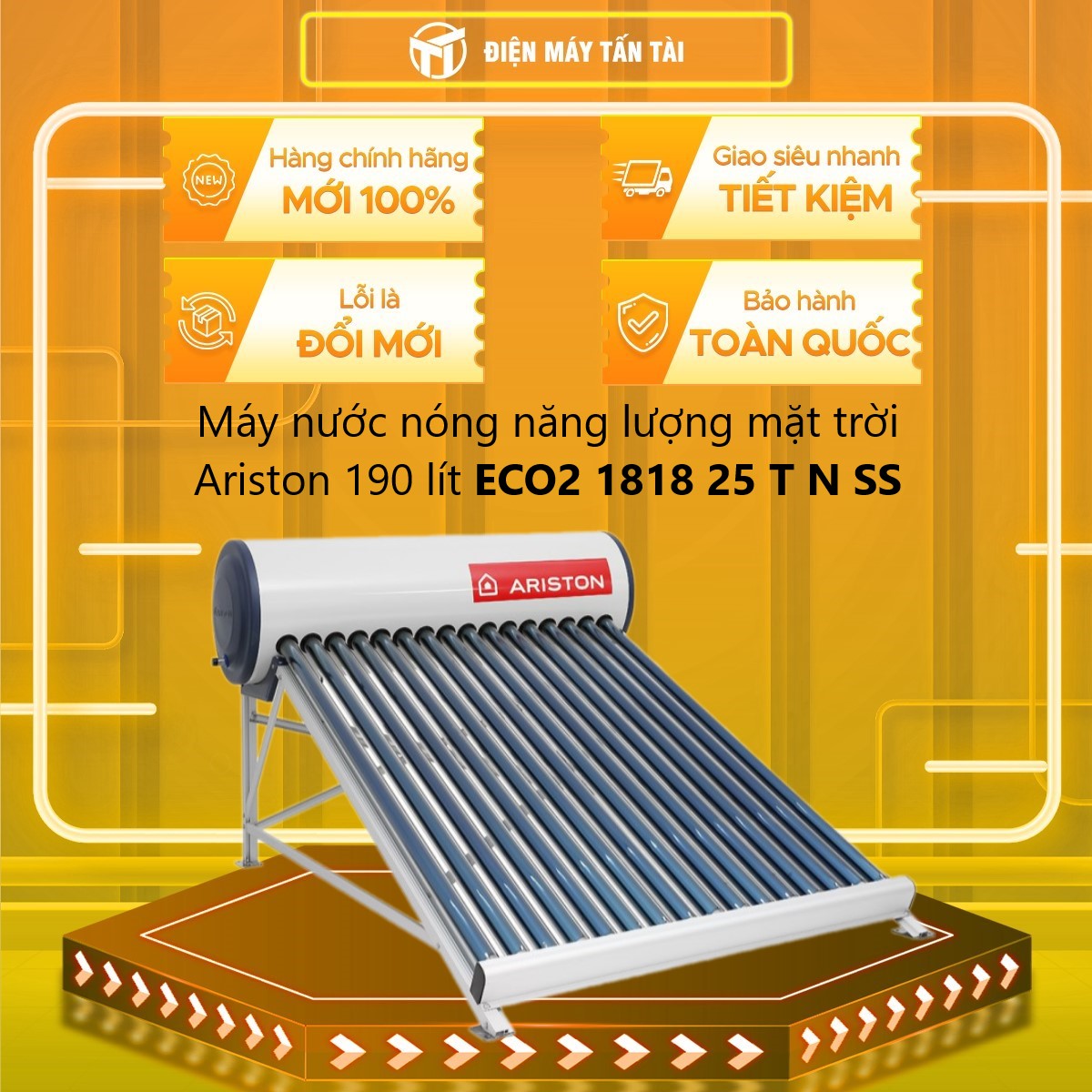 ECO2 1818 25 T N SS - Máy nước nóng năng lượng mặt trời Ariston ECO2 1818 25 T N SS 190L - 18 ỐNG - 