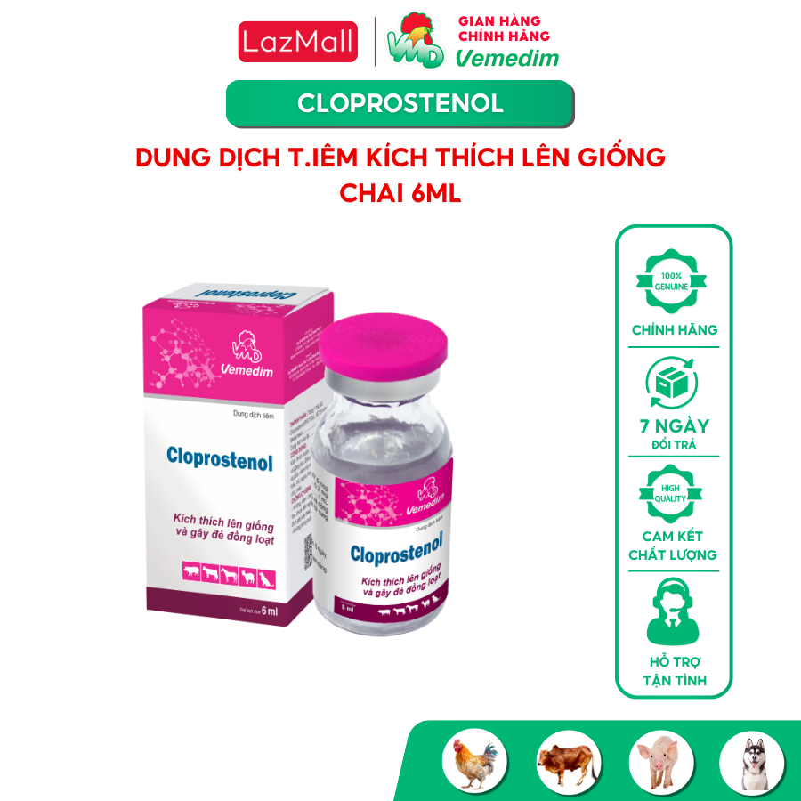 Vemedim Cloprostenol kích thích lên giống cho chó, mèo cái, và gia súc, chai 6ml