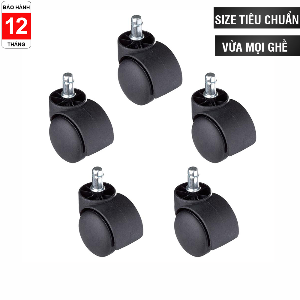 Bộ 5 Bánh xe ghế xoay màu đen size tiêu chuẩn vừa với mọi ghế xoay, phụ kiện ghế xoay, bánh xe ghế xoay Hòa Phát