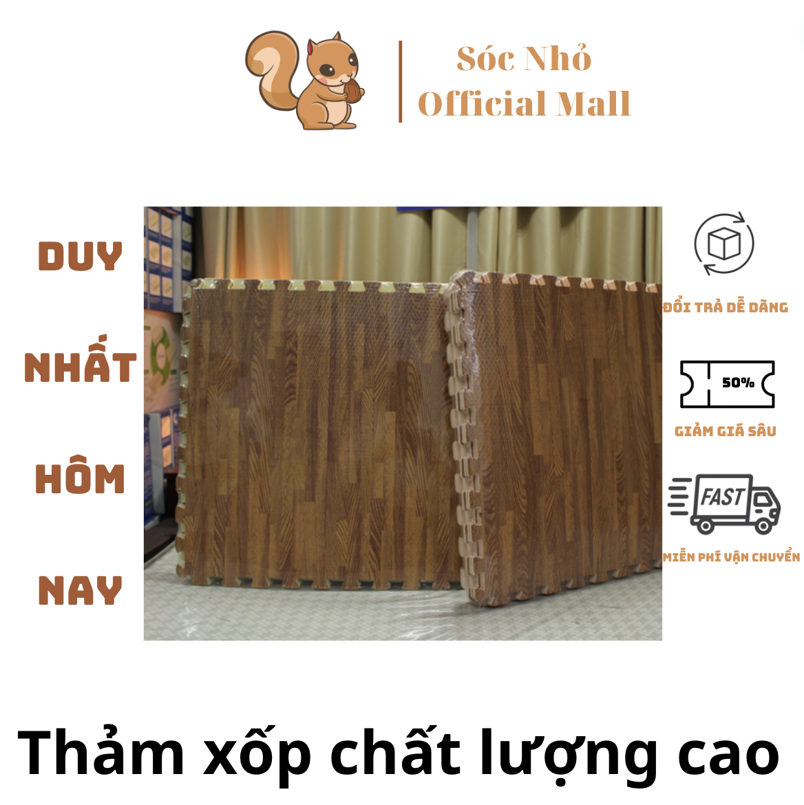 Thảm Xốp Trải Sàn nằm chơi Vân Gỗ Kích Thước 60x60