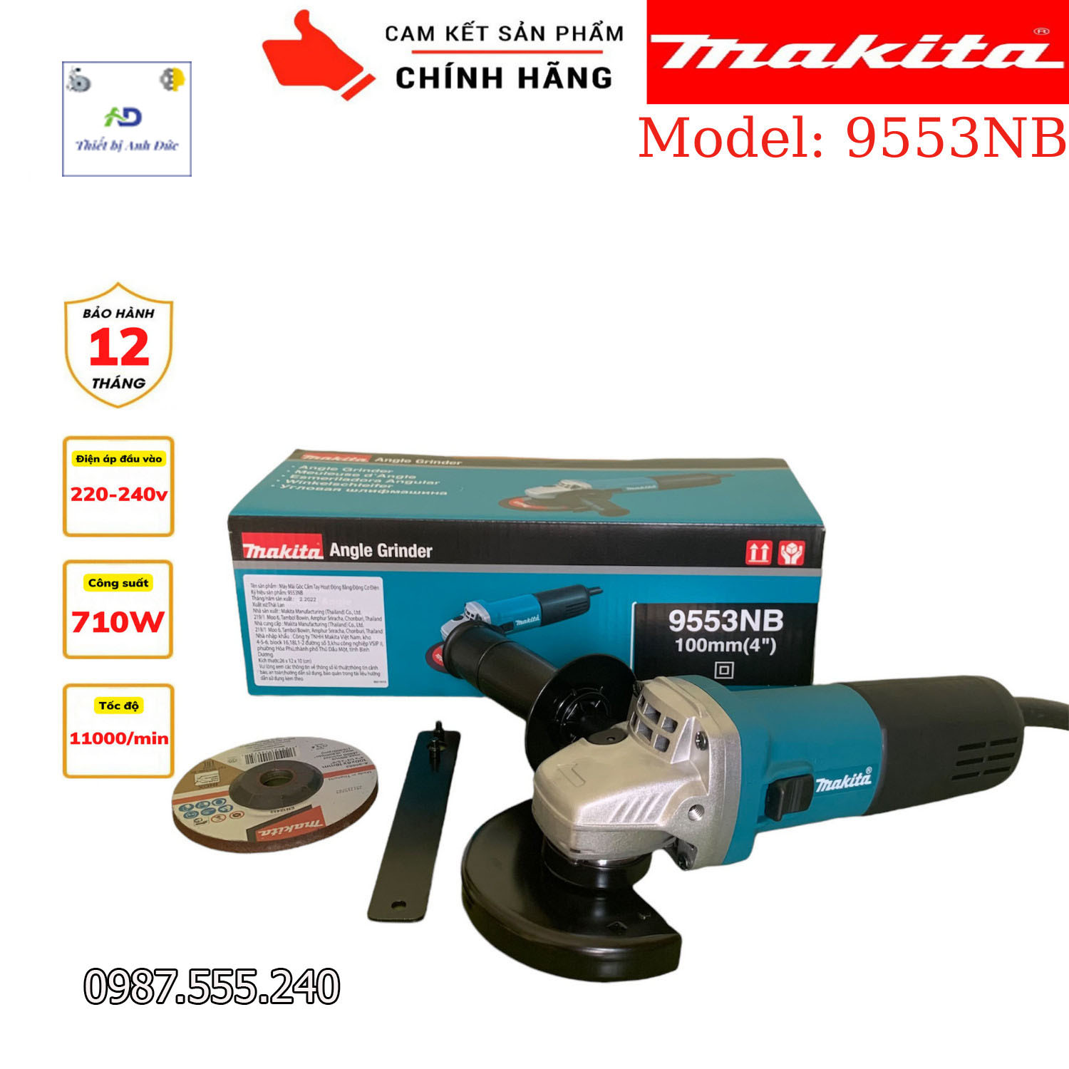 Hàng Chính Hãng  Máy mài góc-máy cắt cầm tay MAKITA -9553NB Công Tắc Sườn 710W