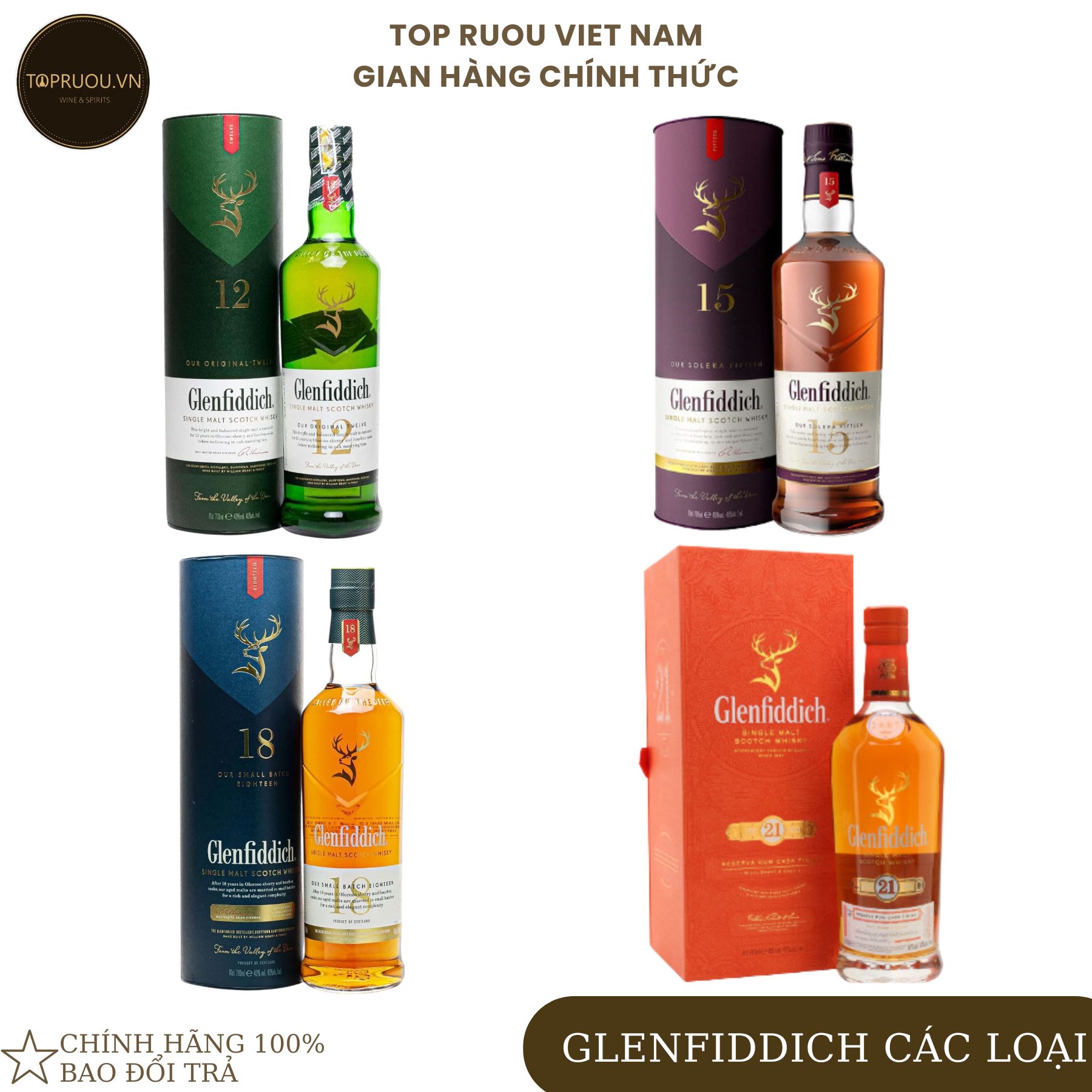 Rượu whisky glenfiddich 12 - glenfiddich 15 - glenfiddich 18 hộp quà - 700ml