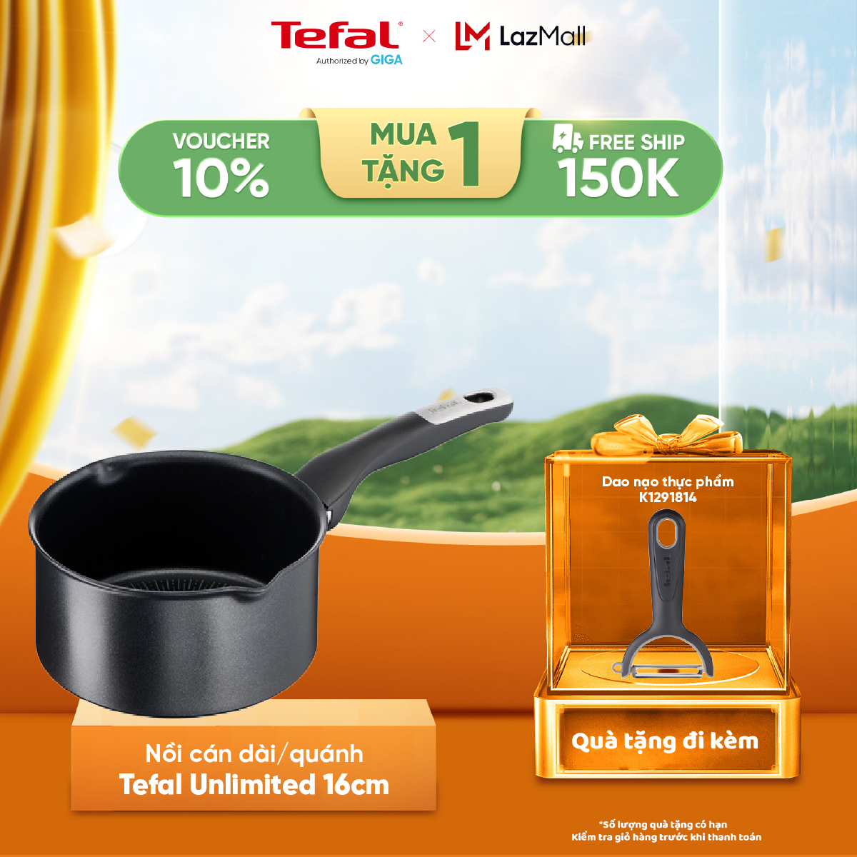  Nồi cán dài  quánh Tefal Unlimited Unlimited G2552802 16cm - Dùng cho mọi loại bếp - BH 24 Tháng 