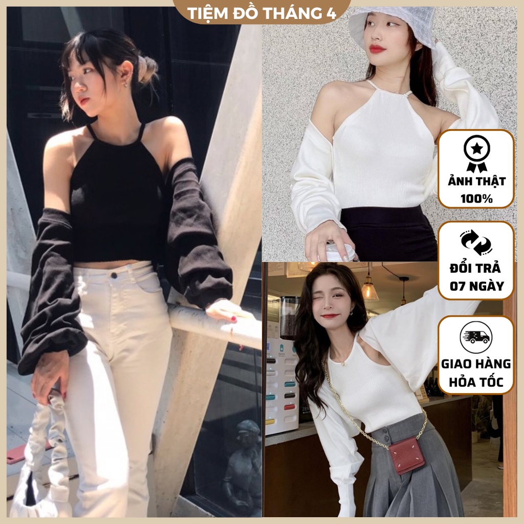 Set áo croptop cardigan chất thun gân co giãn tiệm đồ tháng 4 simo