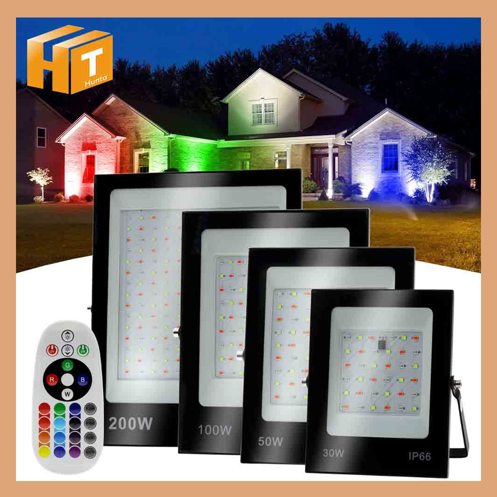 Đèn rgb led pha 30w 50w 100w 200w ngoài trời, siêu sáng, ip66 chống thấm đèn hắt sân vườn