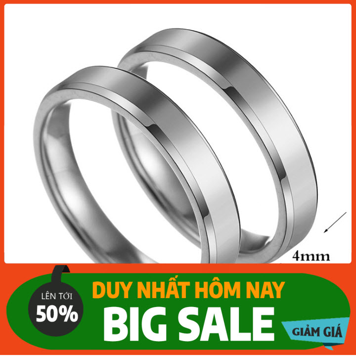 Nhẫn cặp đôi tình yêu 4mm vát cạnh bằng titan luôn sáng, bóng, đẹp - Có khắc tên theo nhu cầu - giá 1 sản phẩm - Đảm bảo không đen, không rỉ sét vĩnh viễn