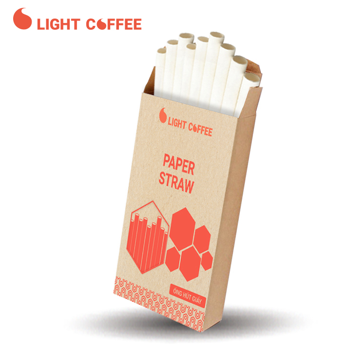 Ống hút Trân châu, ống hút giấy Hộp nhỏ hút trân châu - Size 12x197mm (9 ống/hộp) - Light Coffee