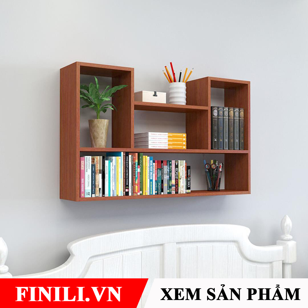 Kệ sách gỗ treo tường nhỏ gọn hiện đại cho phòng khách và phòng ngủ FNL-14