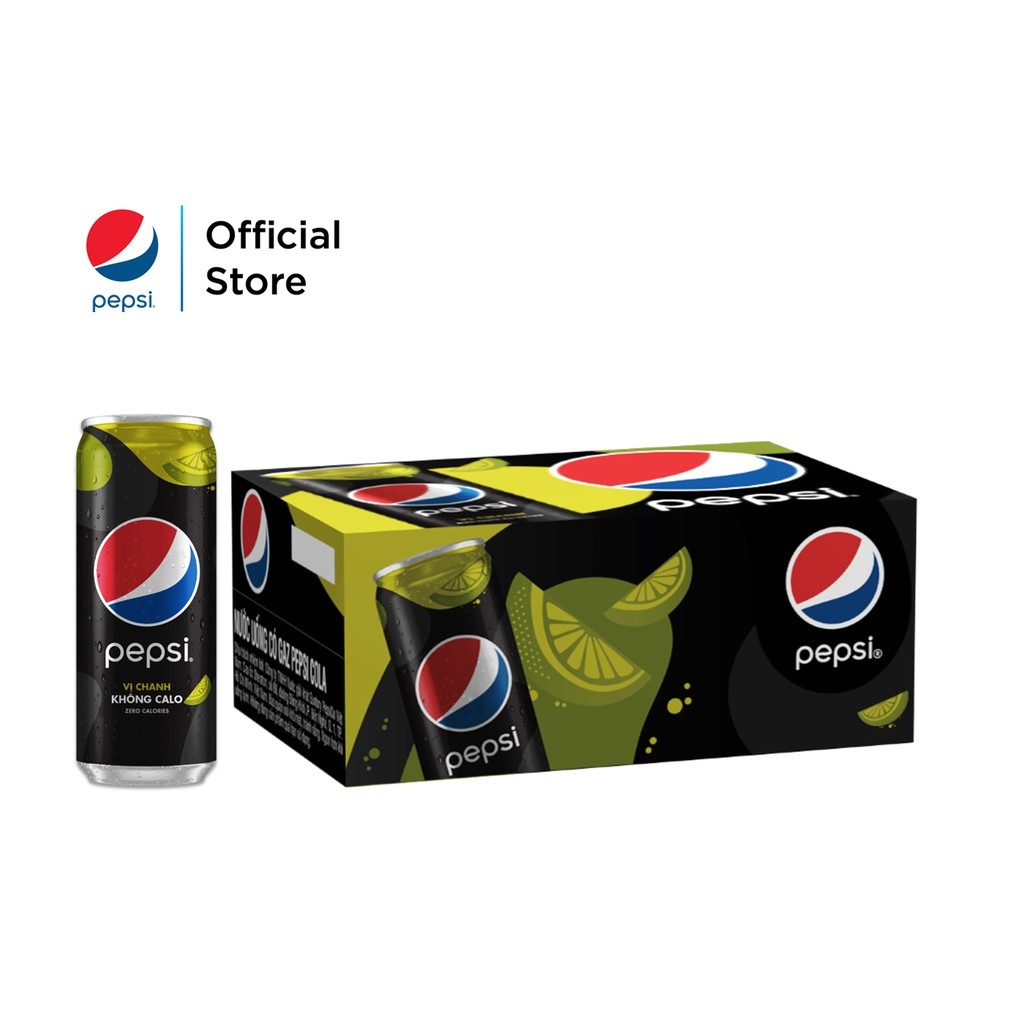 [Mã PEPSICO12 giảm 30K đơn từ 259K] Thùng 24 Lon Nước Uống Có Gaz Pepsi Vị Chanh Không Calo (320ml/Lon)